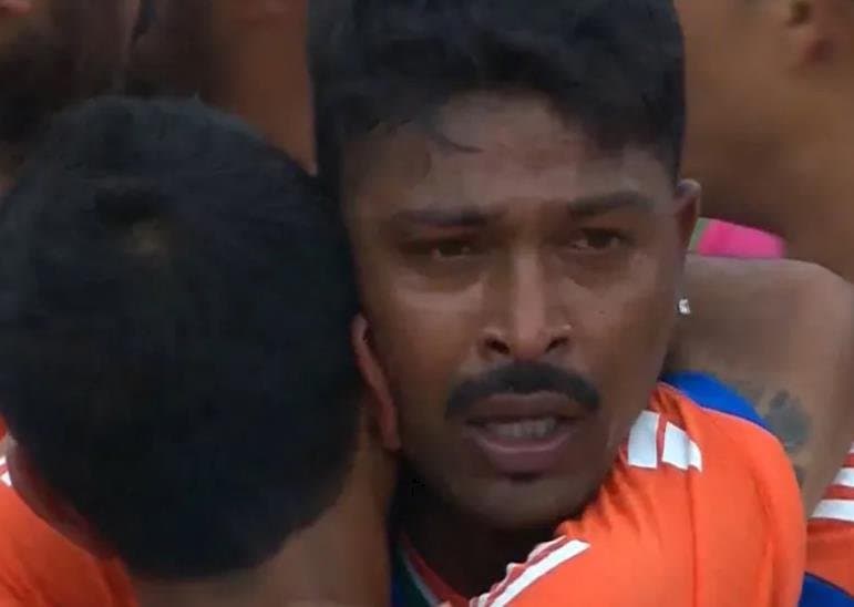 Hardik Pandya cries after leading India to T20 World Cup win in Barbados on June 29, 2024.