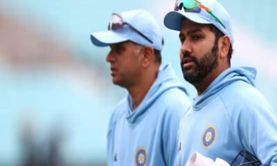 Rahul Dravid (L) and Rohit Sharma