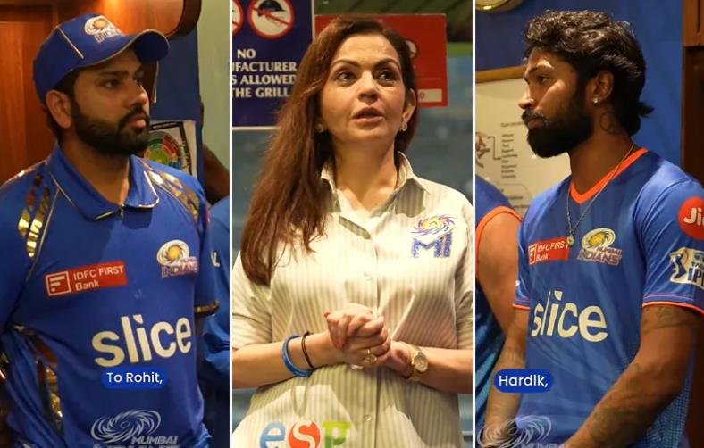 Nita Ambani with Rohit Shrama, Hardik Pandya and other MI stars